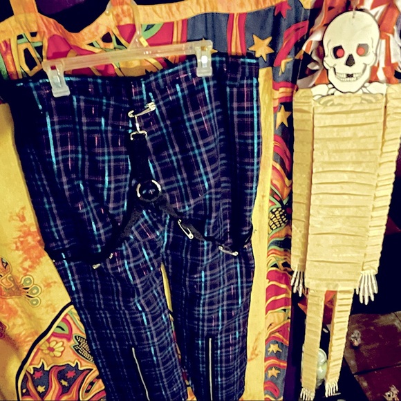 Super Low Fat Pants - Vintage Super Low Fat Bondage Plaid Pants Size Large-XL